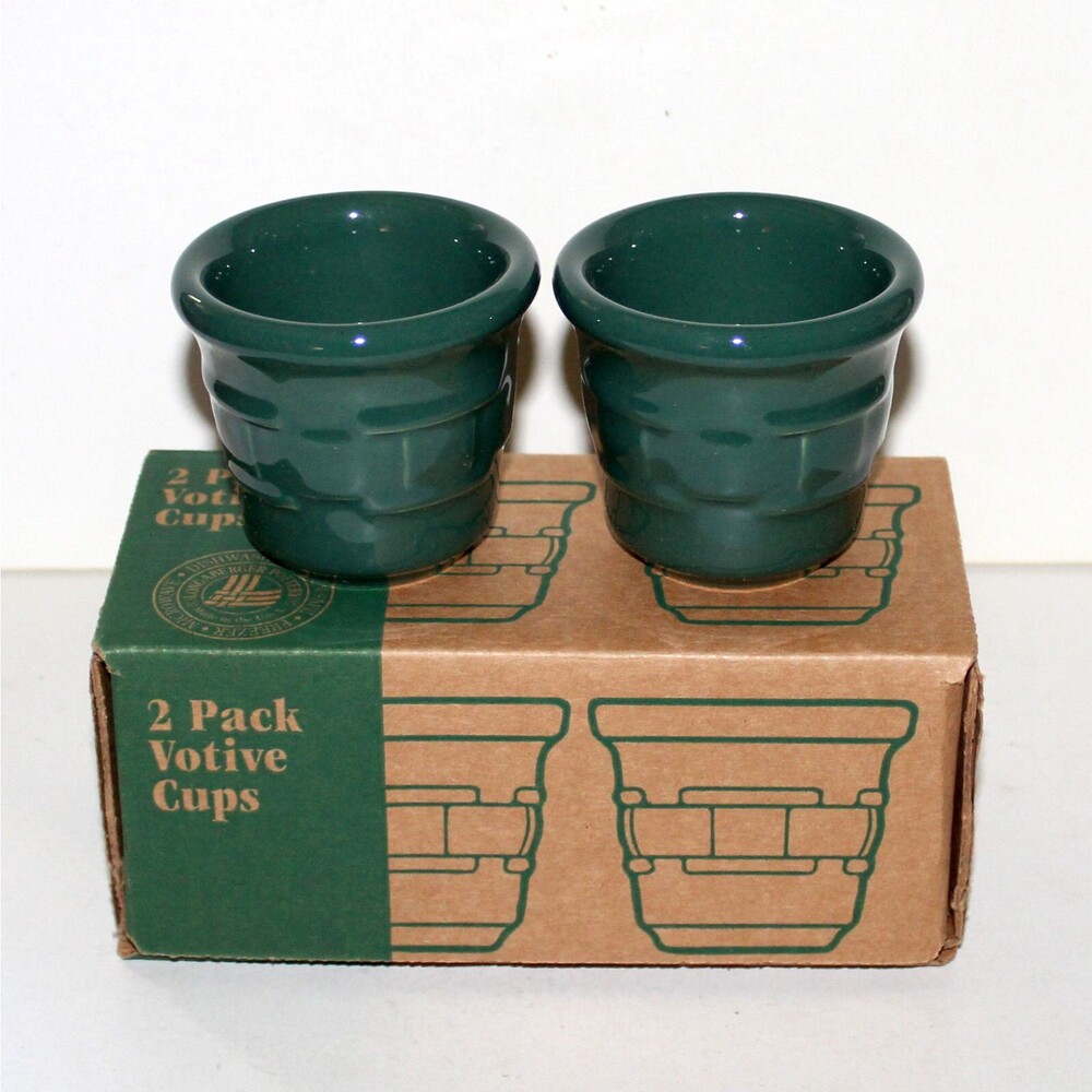 Longaberger 2 pack Votive Cup set Ivy Green 2001 NEW pottery candle holder